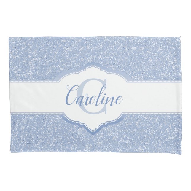 Sky Blue Glitter Monogram Pillowcase (Front)