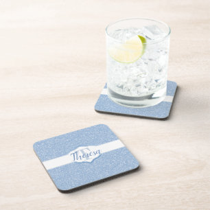 Sky Blue Glitter Monogram Plastic Coaster