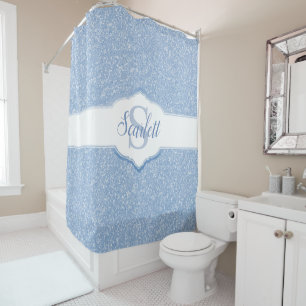 Sky Blue Glitter Monogram Shower Curtain