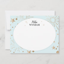 Sky Blue Glitter Stars and Fireworks Note Card