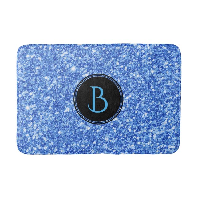 Sky-Blue Glitter Texture With Monogram Bath Mat (Front)