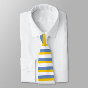 Sky Blue Gold and White Horizontally-Striped Tie
