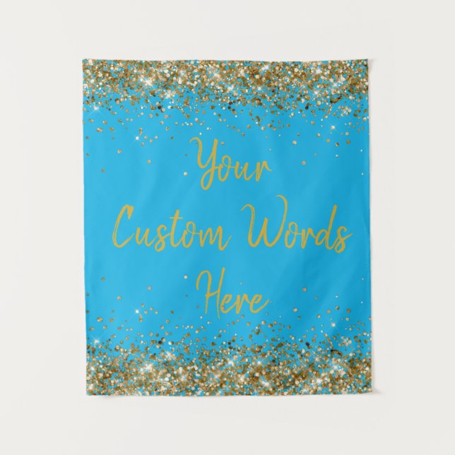 Sky Blue Gold Backdrop Birthday Party Photo Booth Tapestry (Front)