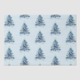 Sky Blue Gold Christmas Trees Tissue Paper