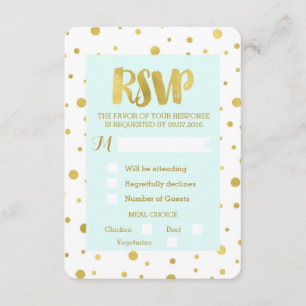Sky Blue Gold Confetti RSVP Wedding Card