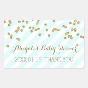 Sky Blue Gold Stripes Baby Shower Favour Sticker