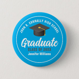 Sky Blue Graduate Custom Graduation Name Tag 6 Cm Round Badge