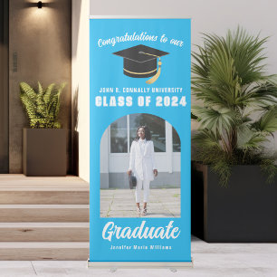 Sky Blue Graduate Photo Arch Cute Graduation Party Retractable Banner