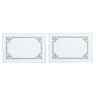 Sky Blue Greek Key Border Standard Pillowcase