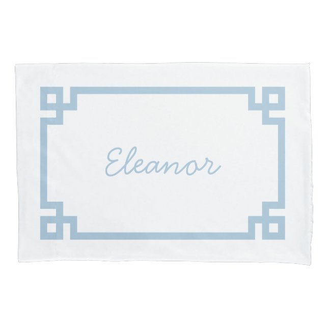 Sky Blue Greek Key Monogram Standard Pillow Case (Front)