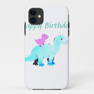 Sky blue green red watercolor dinosaur birthday ad iPhone 11 case