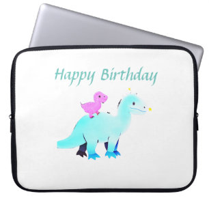 Sky blue green red watercolor dinosaur birthday ad laptop sleeve