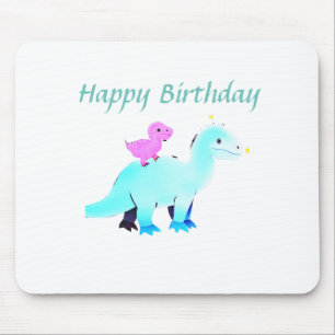 Sky blue green red watercolor dinosaur birthday ad mouse mat