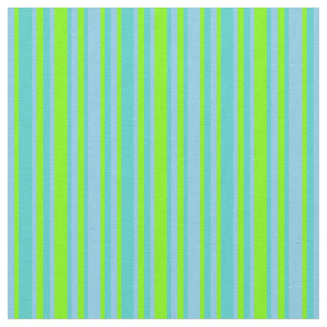 Sky Blue, Green & Turquoise Lines/Stripes Pattern Fabric (Close Up)