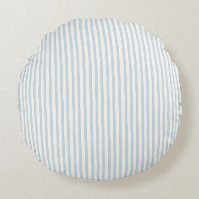 Sky Blue Green White Stripes Round Cushion (Front)