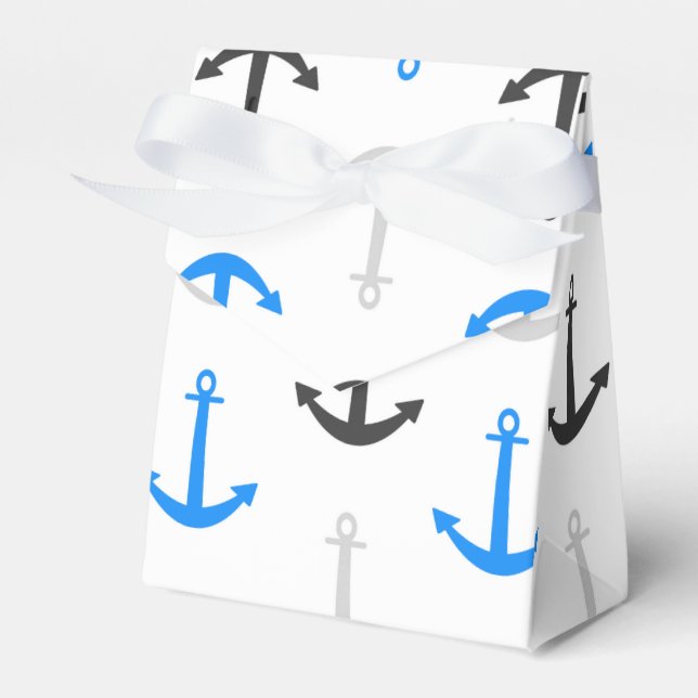Sky Blue, Grey, Anchors; Nautical Favour Box (Front Side)