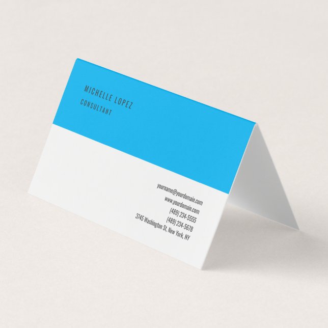 Sky Blue Grey White Classical Elegant Plain Business Card (Front)