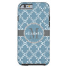 Sky Blue Grey White Moroccan Quatrefoil Monogram