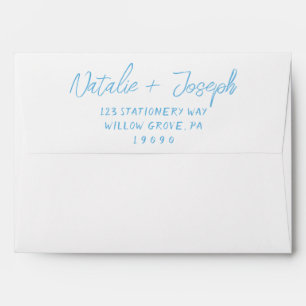 Sky Blue Handwritten Trendy Unique Modern Wedding Envelope