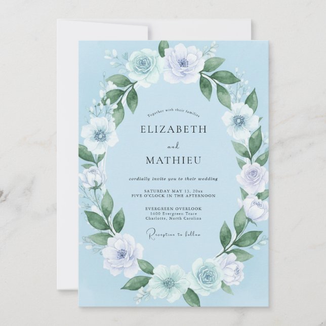 Sky Blue Harmonious Spring Wedding Invitation (Front)