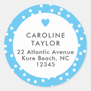 Sky Blue Heart & Polka Dots Preppy Cute Address Classic Round Sticker