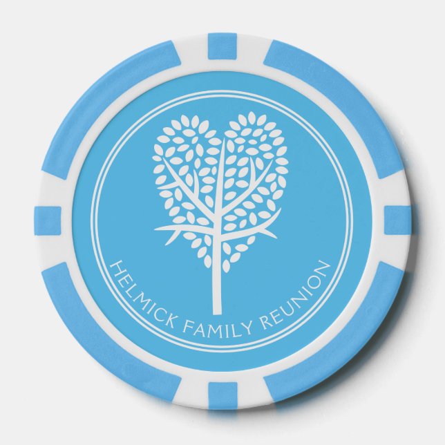 Sky Blue Heart Tree Family Reunion Poker Chips (Front)
