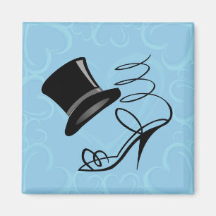 Sky Blue Hearts Top Hat and High Heels magnet