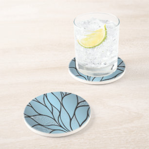 Sky Blue Hues Creative Leave Pattern  Coaster