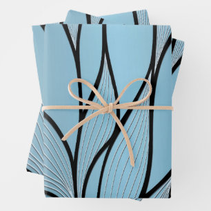 Sky Blue Hues Creative Leave Pattern Wrapping Paper Sheet