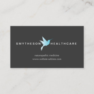 Sky Blue Hummingbird Logo Health & Wellness Grey Business Card