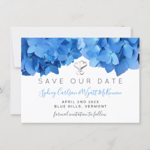 Sky Blue Hydrangea Floral Two Hearts Save The Date