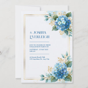 Sky Blue Hydrangea Gold Wedding Invitation