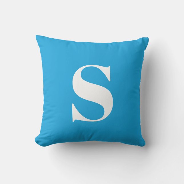 Sky Blue Initial Monogrammed Outdoor Pillow (Front)