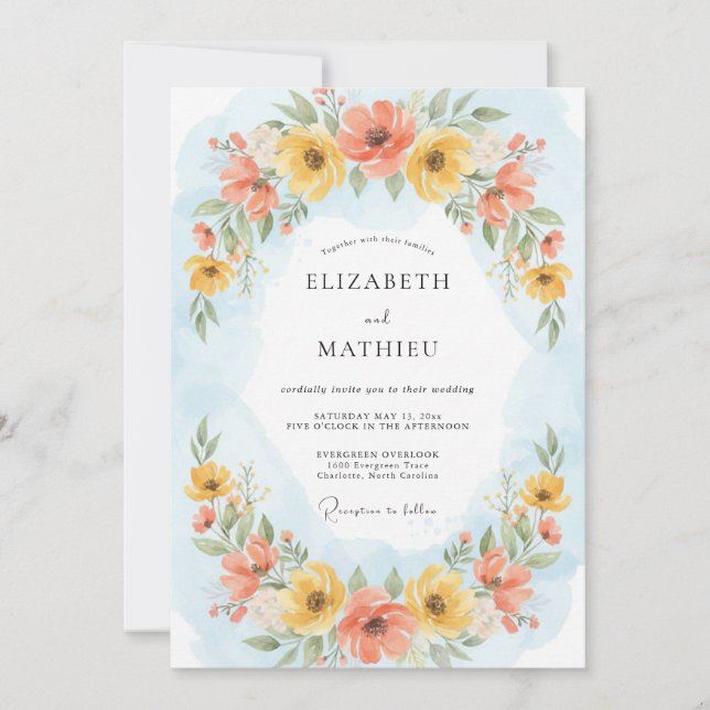 Sky Blue Joyful Spring Wedding Invitation (Front)