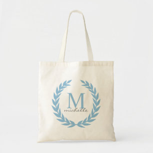 Sky Blue Laurel Frame Monogram Tote Bag
