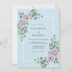 Sky Blue Lilac Leafy Wedding Invitation