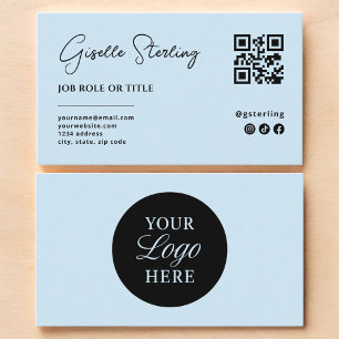Sky Blue Logo QR Code Minimalist Professional Business Card