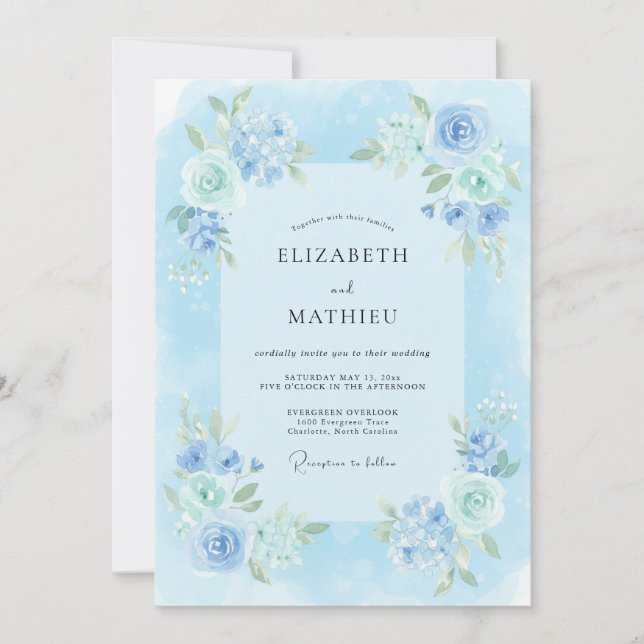 Sky Blue Luminous Watercolor Wedding Invitation (Front)