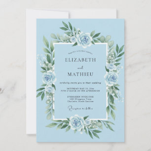 Sky Blue Lyrical Botanical Wedding Invitation