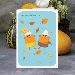 Sky Blue Mixed Candy Corn Couple Fall Holiday Card