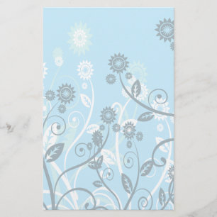 Sky Blue Modern Floral Stationery