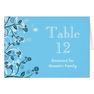 Sky Blue Modern Floral Wedding Table Number