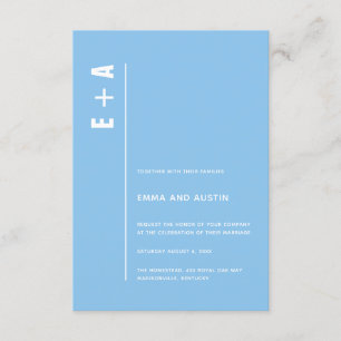 Sky Blue Modern Minimalist Bold Initials Wedding Invitation