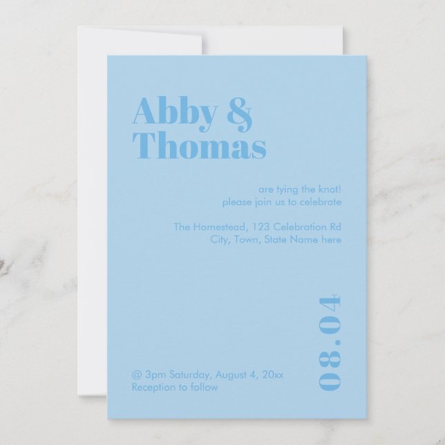 Sky Blue Modern Minimalist Simple Bold Wedding Invitation (Front)