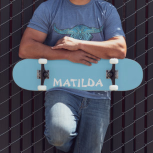 Sky Blue Modern Name Stylish Trendy Skateboard