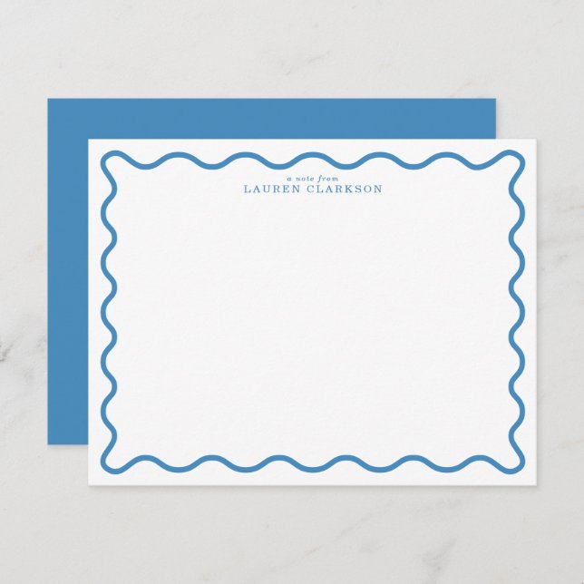 Sky Blue Modern Wavy Border Note Card (Front/Back)