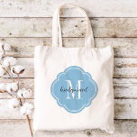 Sky Blue Monogram Bridesmaid Tote Bag<br><div class="desc">Cute trendy monogrammed wedding party tote bags personalised with a custom monogram initial,  bridesmaid text or add a name or other message. Click Customise It to change text fonts and colours to create a unique one of a kind gift for your bridesmaids and wedding party!</div>