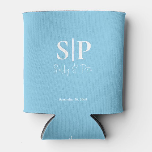 Sky Blue Monogram  Wedding Can Cooler (Front)
