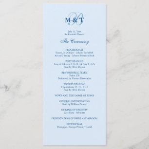 Sky Blue Monogram Wedding Program Programme