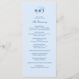 Sky Blue Monogram Wedding Program Programme